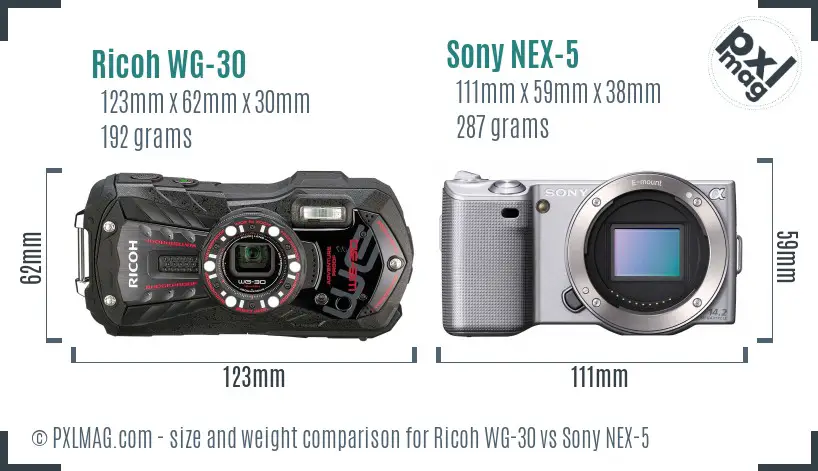 Ricoh WG-30 vs Sony NEX-5 size comparison Ricoh WG-30 vs Sony NEX-5 size comparison