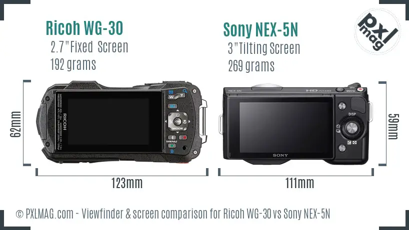 Ricoh WG-30 vs Sony NEX-5N Screen and Viewfinder comparison