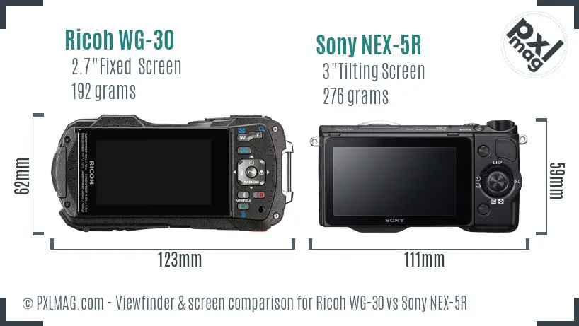 Ricoh WG-30 vs Sony NEX-5R Screen and Viewfinder comparison