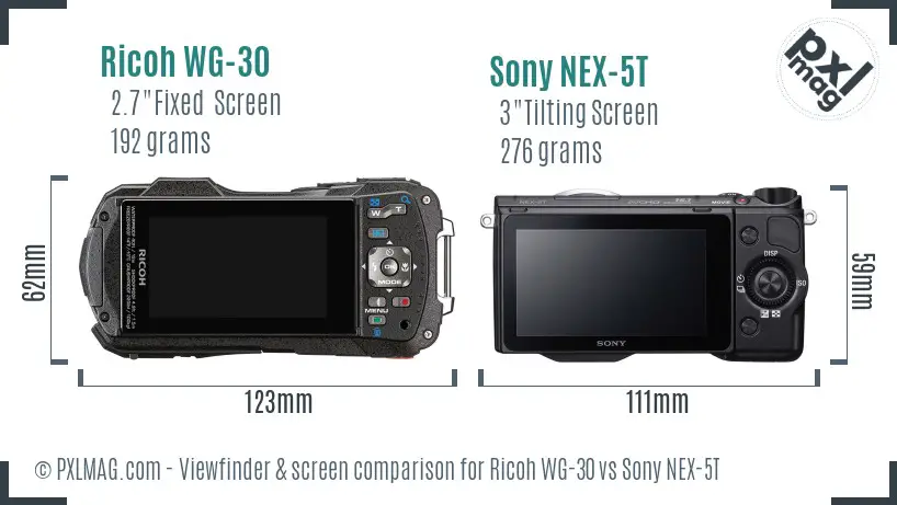 Ricoh WG-30 vs Sony NEX-5T Screen and Viewfinder comparison