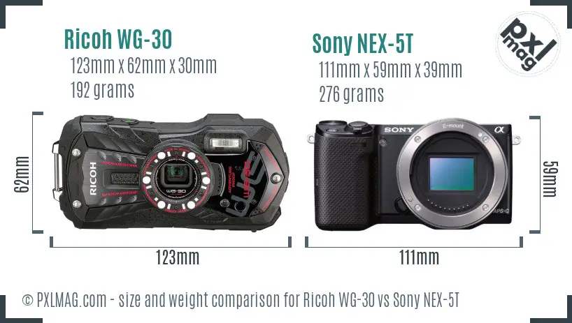 Ricoh WG-30 vs Sony NEX-5T size comparison