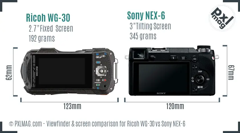 Ricoh WG-30 vs Sony NEX-6 Screen and Viewfinder comparison