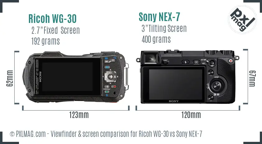 Ricoh WG-30 vs Sony NEX-7 Screen and Viewfinder comparison