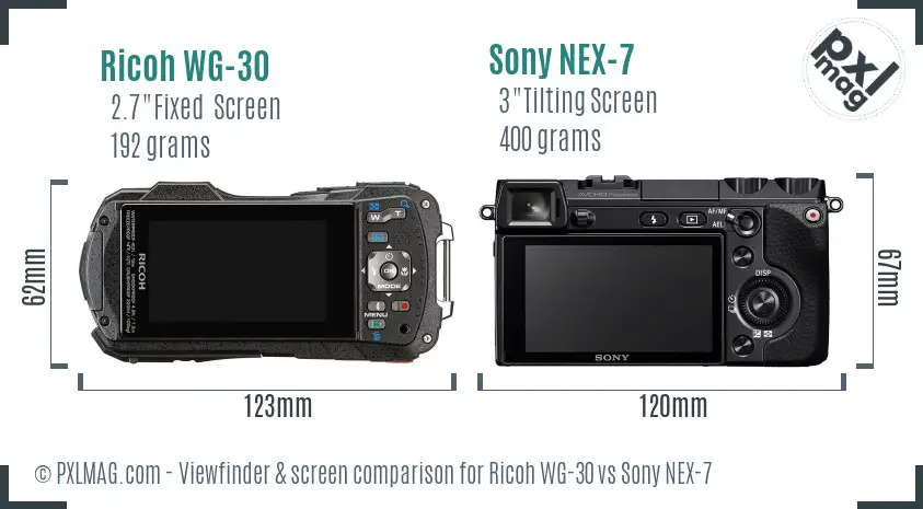 Ricoh WG-30 vs Sony NEX-7 Screen and Viewfinder comparison Ricoh WG-30 vs Sony NEX-7 Screen and Viewfinder comparison