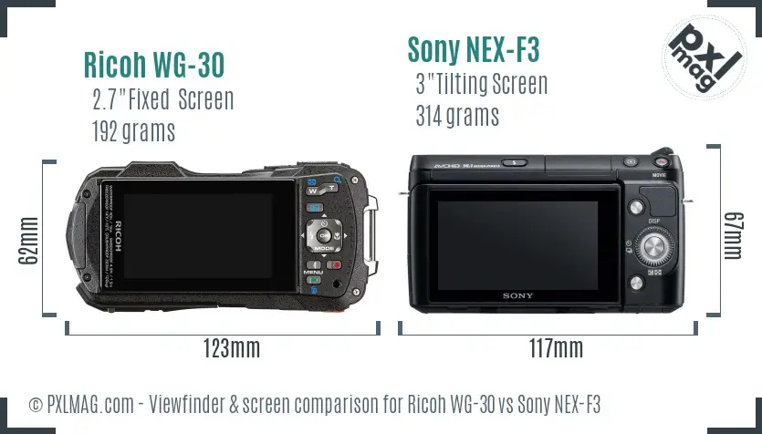 Ricoh WG-30 vs Sony NEX-F3 Screen and Viewfinder comparison