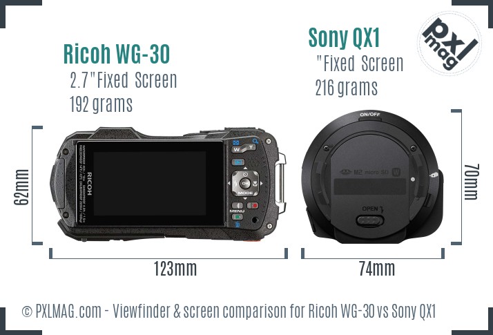 Ricoh WG-30 vs Sony QX1 Screen and Viewfinder comparison