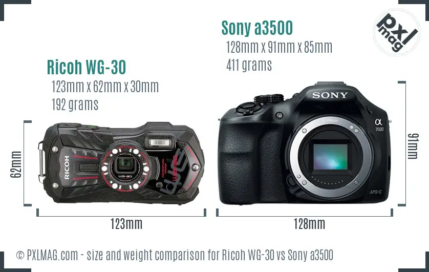 Ricoh WG-30 vs Sony a3500 size comparison