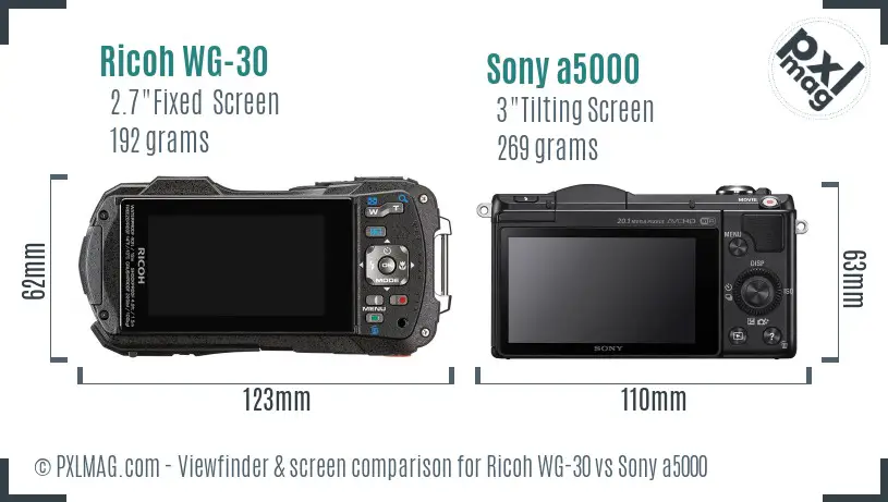 Ricoh WG-30 vs Sony a5000 Screen and Viewfinder comparison