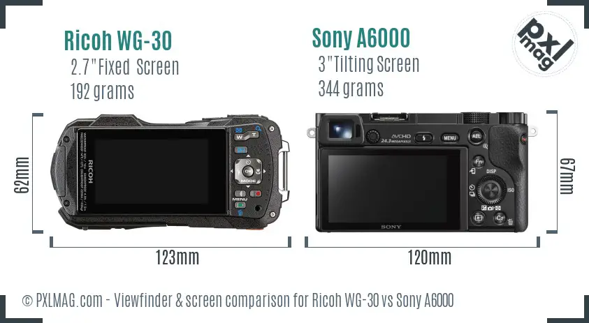 Ricoh WG-30 vs Sony A6000 Screen and Viewfinder comparison