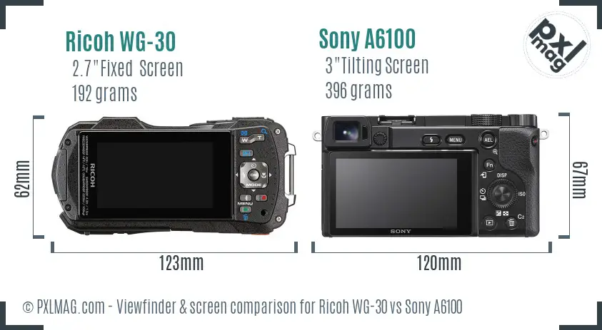 Ricoh WG-30 vs Sony A6100 Screen and Viewfinder comparison