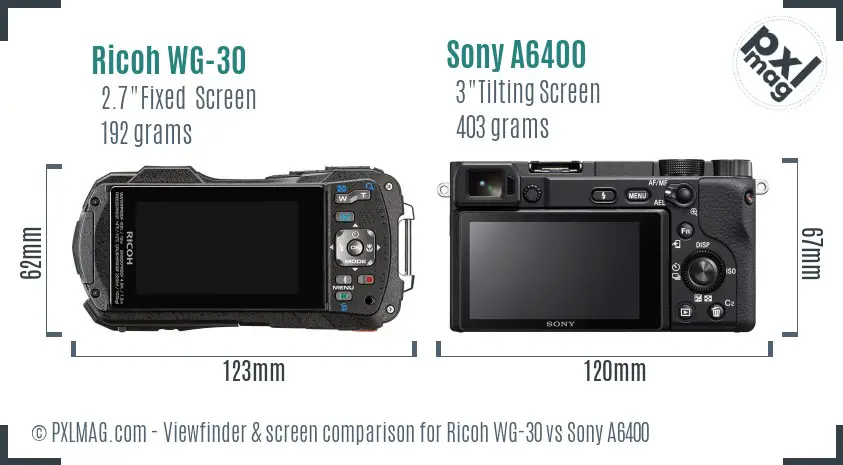 Ricoh WG-30 vs Sony A6400 Screen and Viewfinder comparison