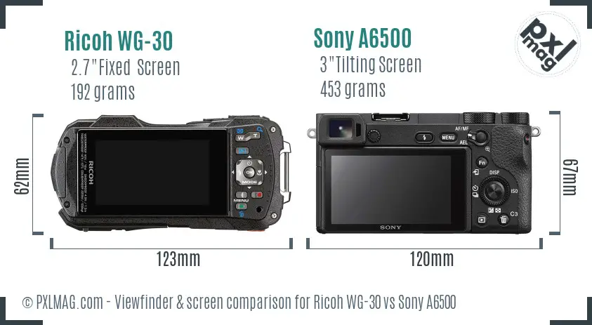 Ricoh WG-30 vs Sony A6500 Screen and Viewfinder comparison