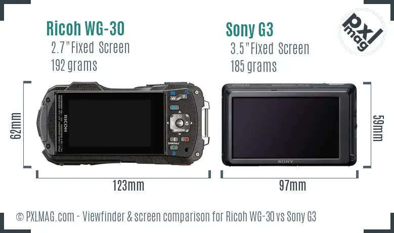 Ricoh WG-30 vs Sony G3 Screen and Viewfinder comparison