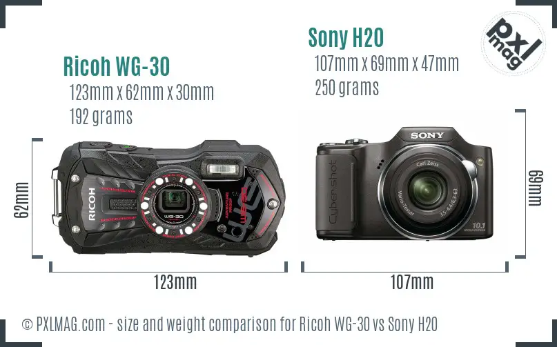 Ricoh WG-30 vs Sony H20 size comparison