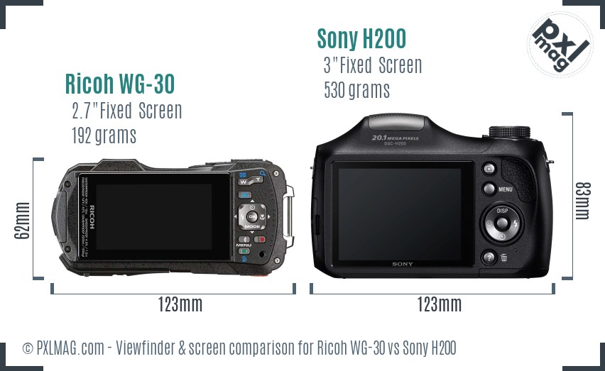 Ricoh WG-30 vs Sony H200 Screen and Viewfinder comparison