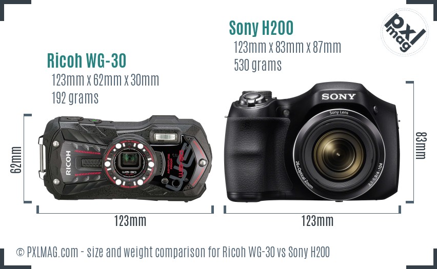 Ricoh WG-30 vs Sony H200 size comparison