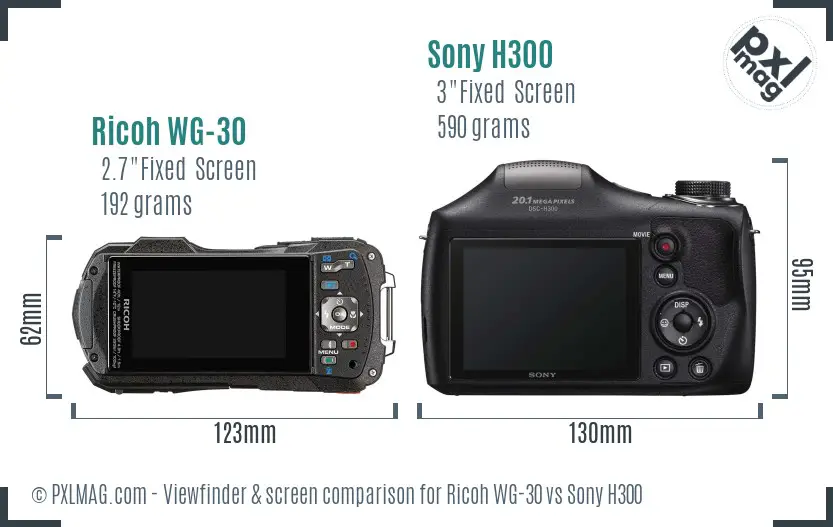 Ricoh WG-30 vs Sony H300 Screen and Viewfinder comparison