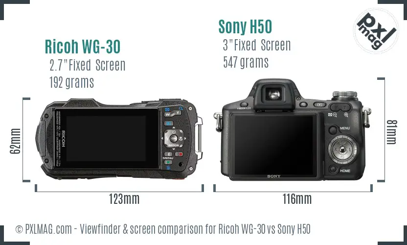 Ricoh WG-30 vs Sony H50 Screen and Viewfinder comparison