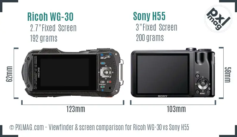 Ricoh WG-30 vs Sony H55 Screen and Viewfinder comparison