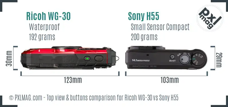 Ricoh WG-30 vs Sony H55 top view buttons comparison