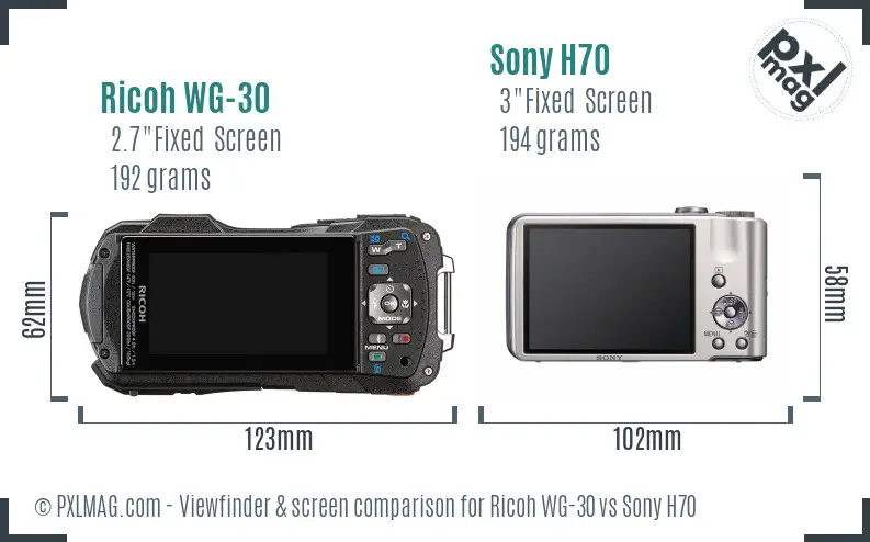 Ricoh WG-30 vs Sony H70 Screen and Viewfinder comparison Ricoh WG-30 vs Sony H70 Screen and Viewfinder comparison