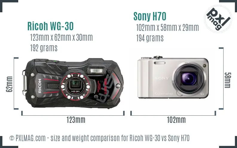 Ricoh WG-30 vs Sony H70 size comparison Ricoh WG-30 vs Sony H70 size comparison