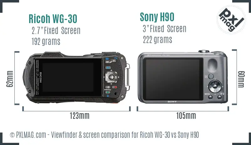 Ricoh WG-30 vs Sony H90 Screen and Viewfinder comparison