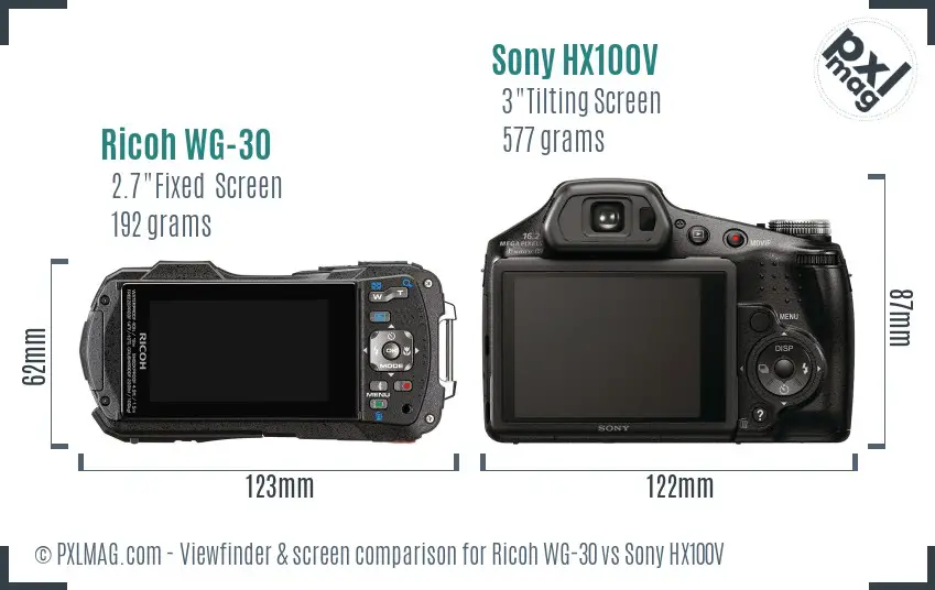 Ricoh WG-30 vs Sony HX100V Screen and Viewfinder comparison