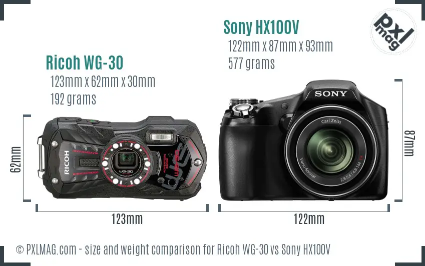 Ricoh WG-30 vs Sony HX100V size comparison