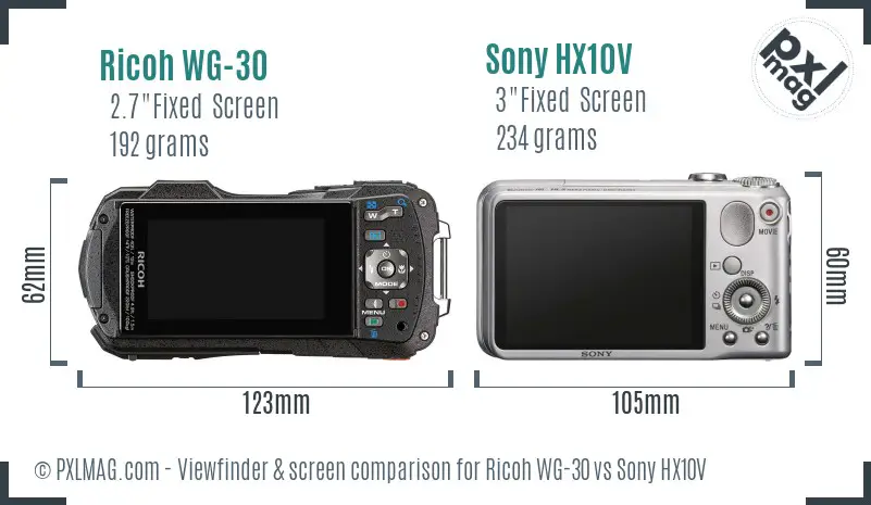 Ricoh WG-30 vs Sony HX10V Screen and Viewfinder comparison