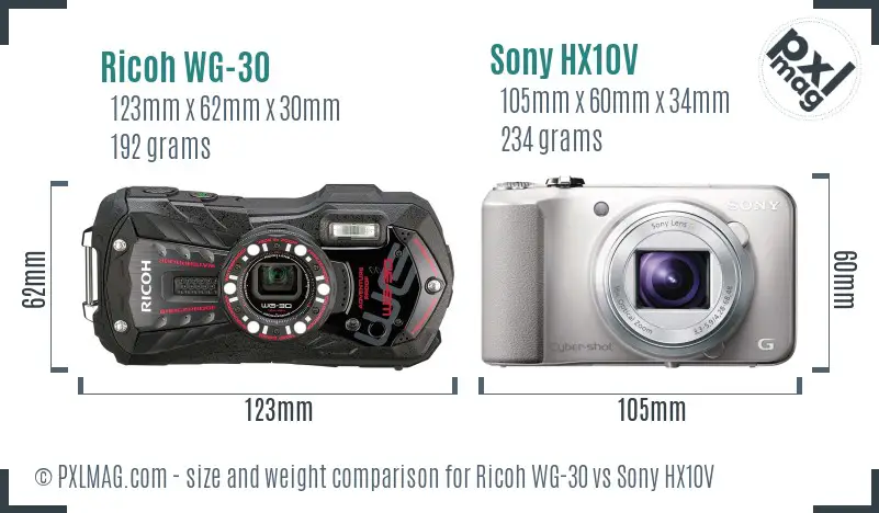 Ricoh WG-30 vs Sony HX10V size comparison