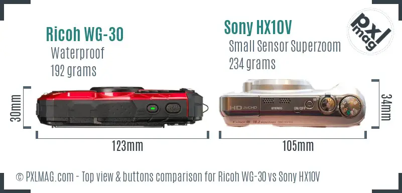 Ricoh WG-30 vs Sony HX10V top view buttons comparison