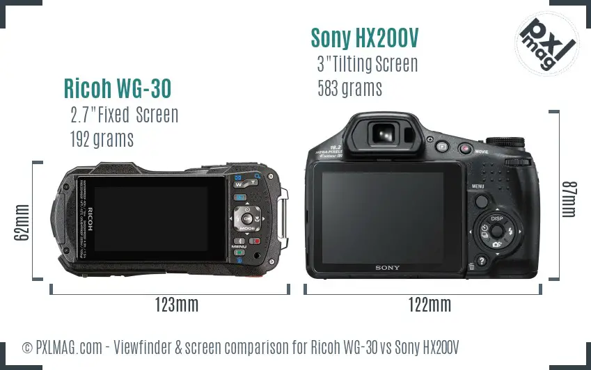 Ricoh WG-30 vs Sony HX200V Screen and Viewfinder comparison