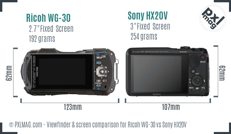 Ricoh WG-30 vs Sony HX20V Screen and Viewfinder comparison
