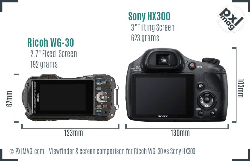 Ricoh WG-30 vs Sony HX300 Screen and Viewfinder comparison