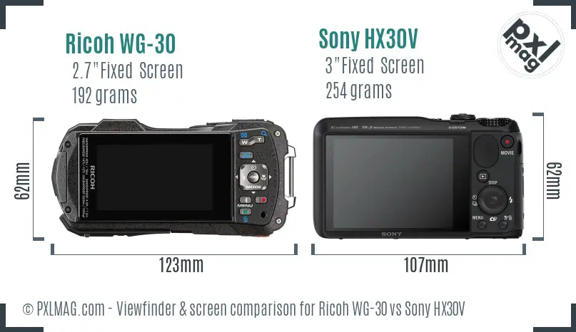 Ricoh WG-30 vs Sony HX30V Screen and Viewfinder comparison