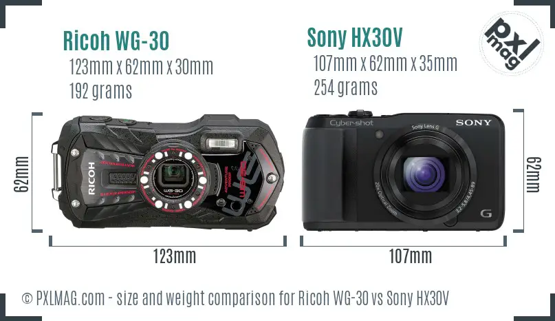 Ricoh WG-30 vs Sony HX30V size comparison