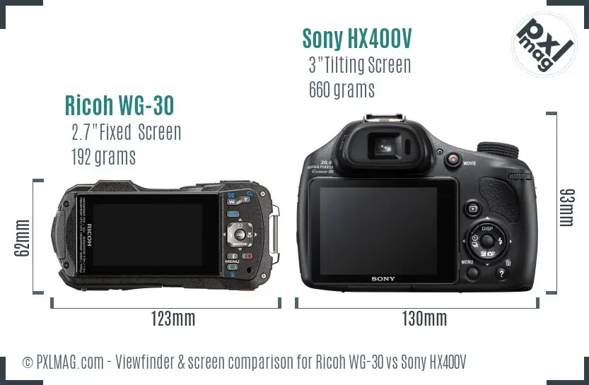 Ricoh WG-30 vs Sony HX400V Screen and Viewfinder comparison