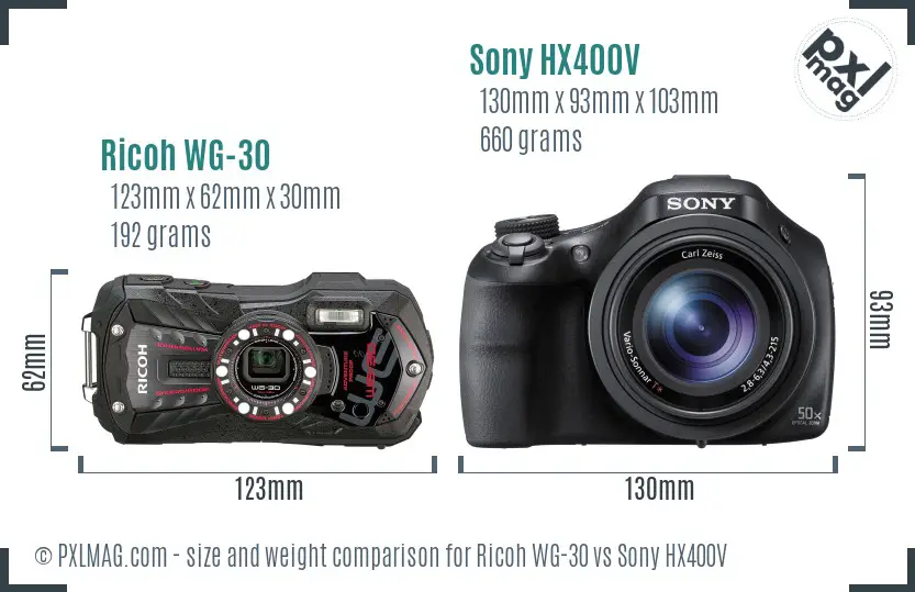 Ricoh WG-30 vs Sony HX400V size comparison
