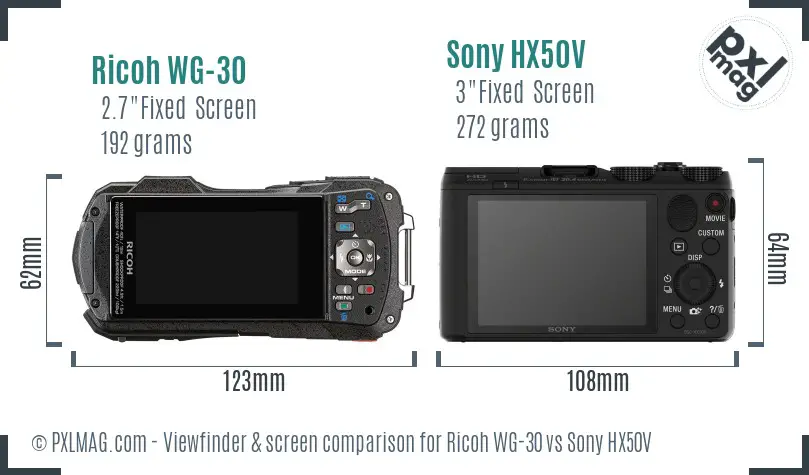 Ricoh WG-30 vs Sony HX50V Screen and Viewfinder comparison