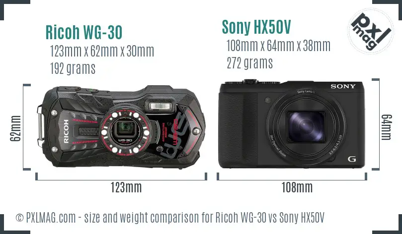 Ricoh WG-30 vs Sony HX50V size comparison