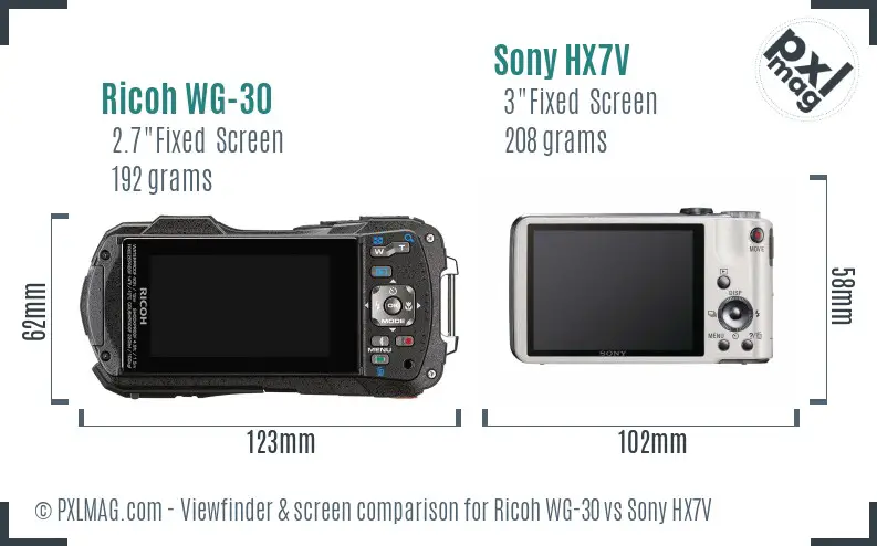 Ricoh WG-30 vs Sony HX7V Screen and Viewfinder comparison