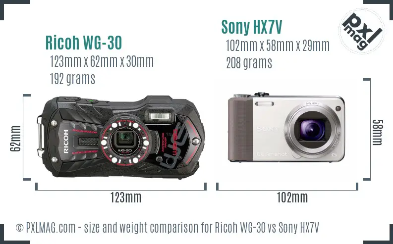 Ricoh WG-30 vs Sony HX7V size comparison