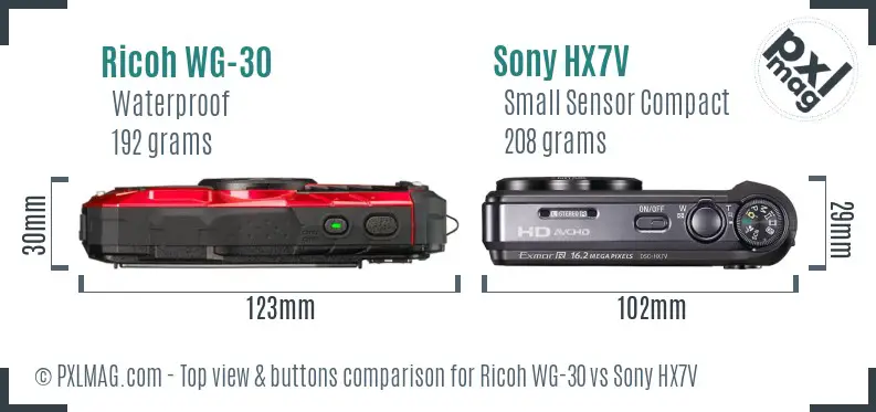 Ricoh WG-30 vs Sony HX7V top view buttons comparison