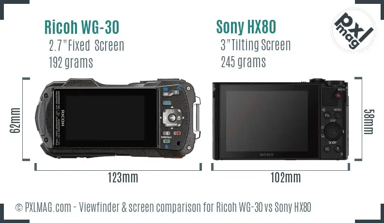 Ricoh WG-30 vs Sony HX80 Screen and Viewfinder comparison