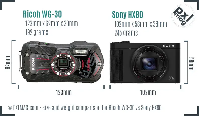 Ricoh WG-30 vs Sony HX80 size comparison