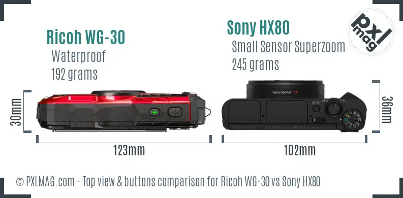 Ricoh WG-30 vs Sony HX80 top view buttons comparison