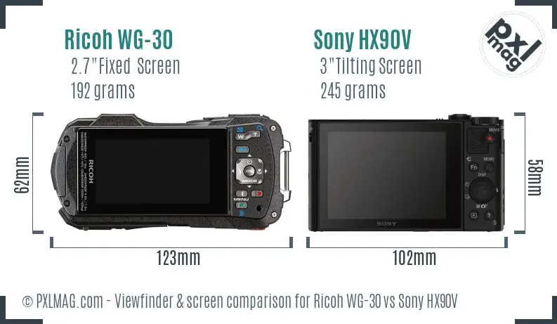 Ricoh WG-30 vs Sony HX90V Screen and Viewfinder comparison