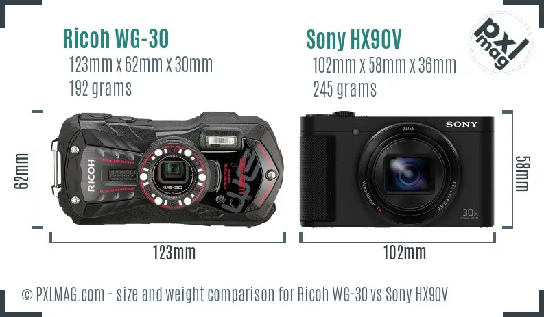 Ricoh WG-30 vs Sony HX90V size comparison