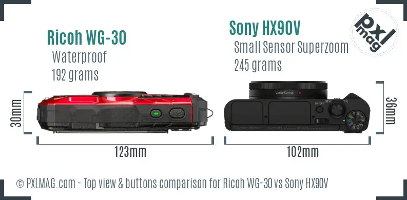 Ricoh WG-30 vs Sony HX90V top view buttons comparison